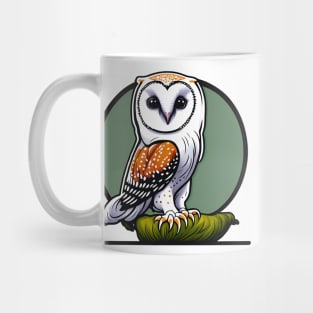 Wise owl on branch with green circle background Mug